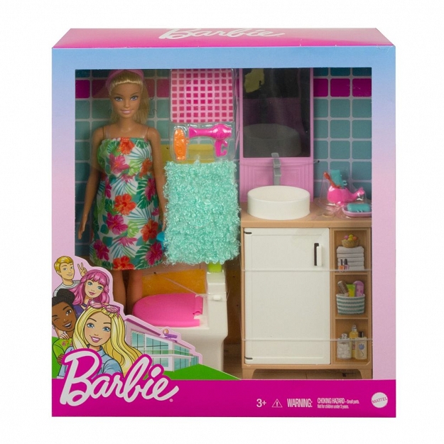 Barbie zestaw lalka + łazienka GTD87 GRG87